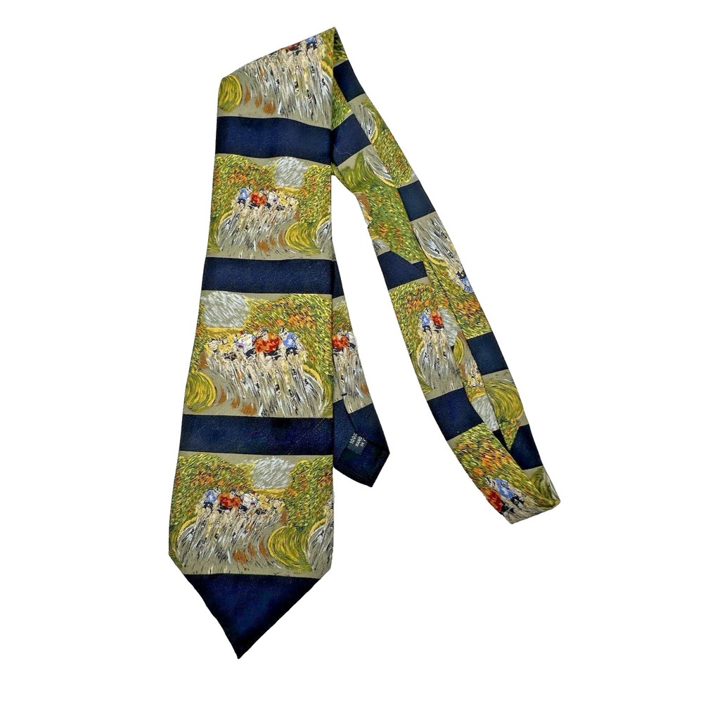 Guy Buffet Men's Neck Tie a Sharp Curve 1986 Cyclist Bike 100% Silk Italy